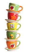 stack of colorful teacups